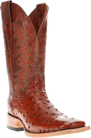 Vaccari Men's Bennet Genuine Full Quill Ostrich Leather Broad Square Toe Cowboy Boots