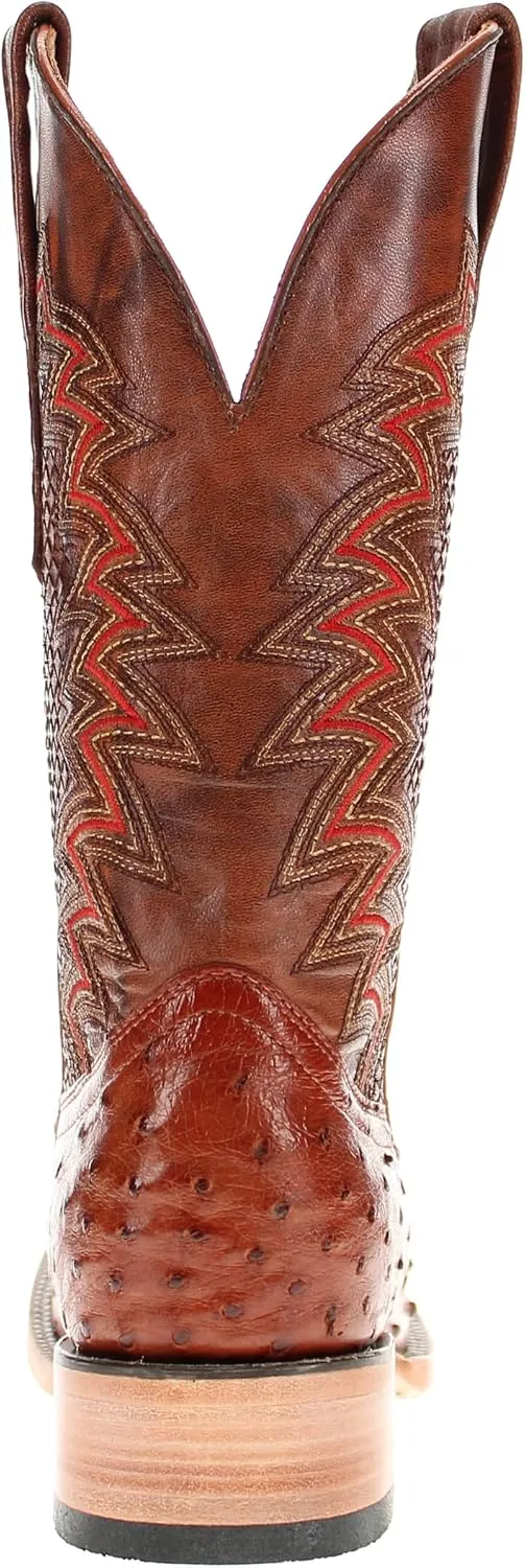 Vaccari Men's Bennet Genuine Full Quill Ostrich Leather Broad Square Toe Cowboy Boots