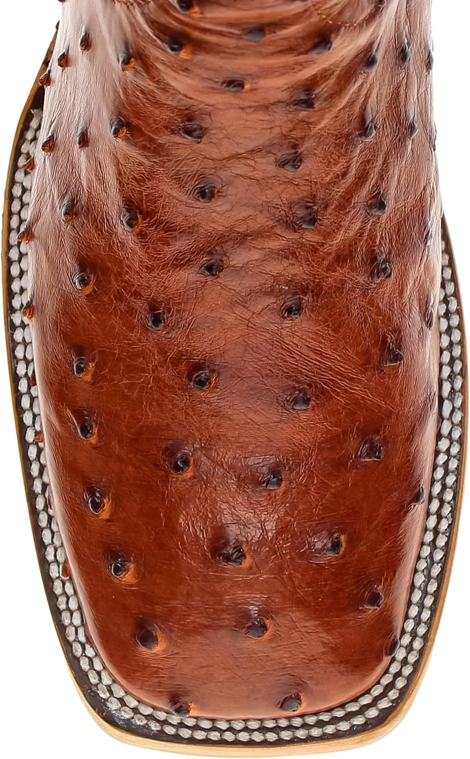 Vaccari Men's Bennet Genuine Full Quill Ostrich Leather Broad Square Toe Cowboy Boots