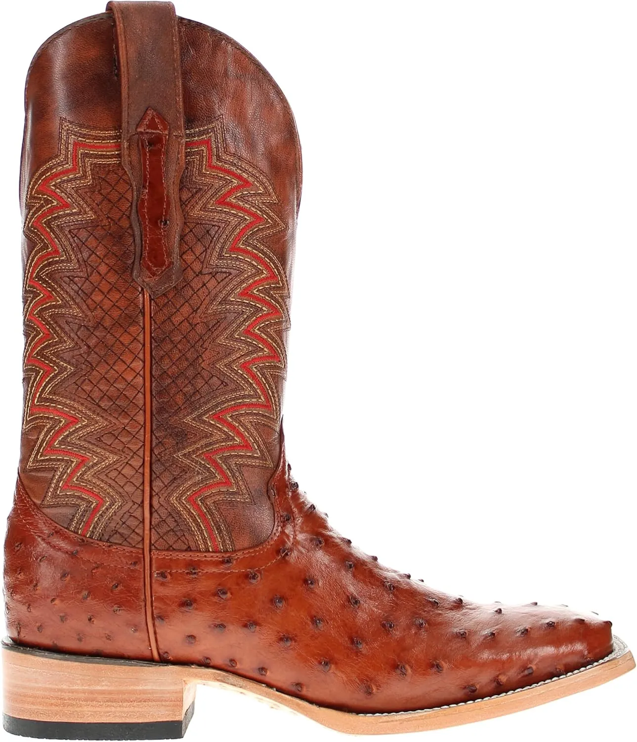 Vaccari Men's Bennet Genuine Full Quill Ostrich Leather Broad Square Toe Cowboy Boots