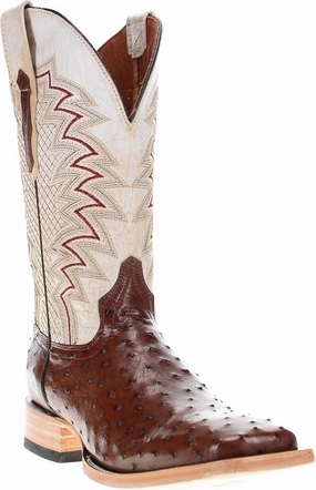 Vaccari Men's Bennet Genuine Full Quill Ostrich Leather Broad Square Toe Cowboy Boots