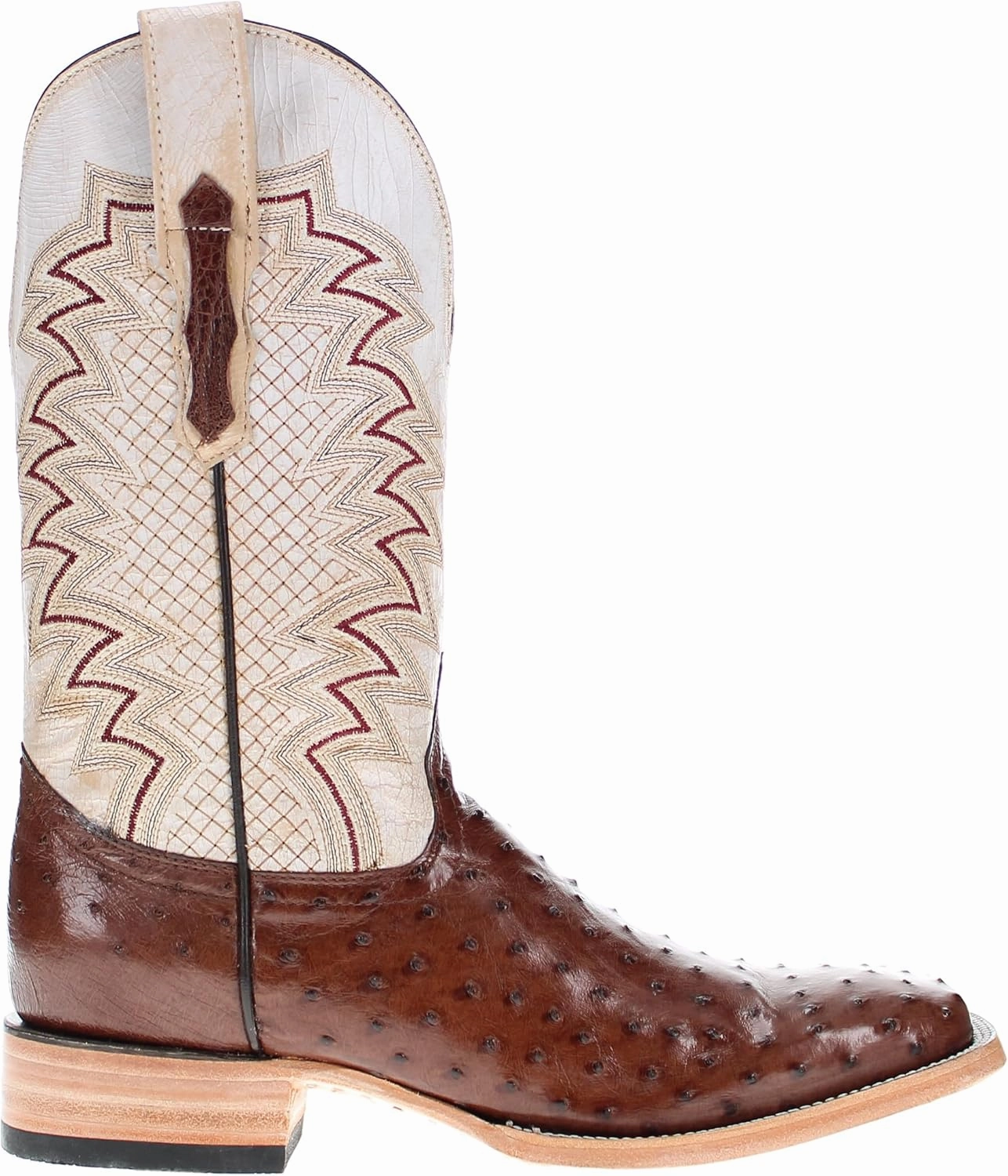 Vaccari Men's Bennet Genuine Full Quill Ostrich Leather Broad Square Toe Cowboy Boots