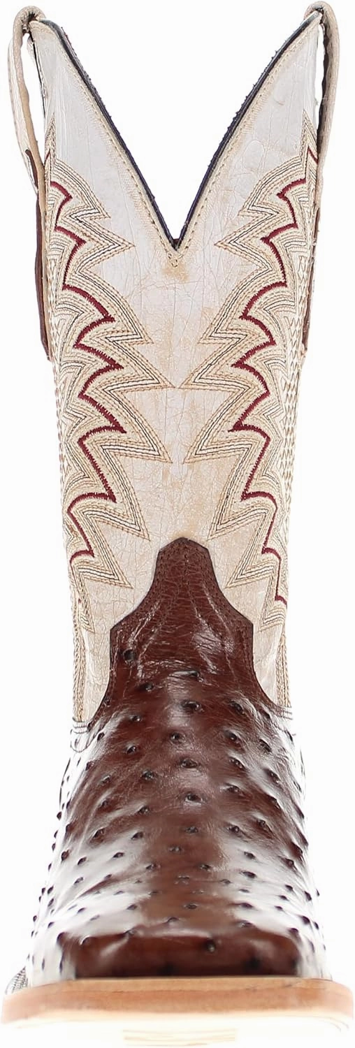 Vaccari Men's Bennet Genuine Full Quill Ostrich Leather Broad Square Toe Cowboy Boots