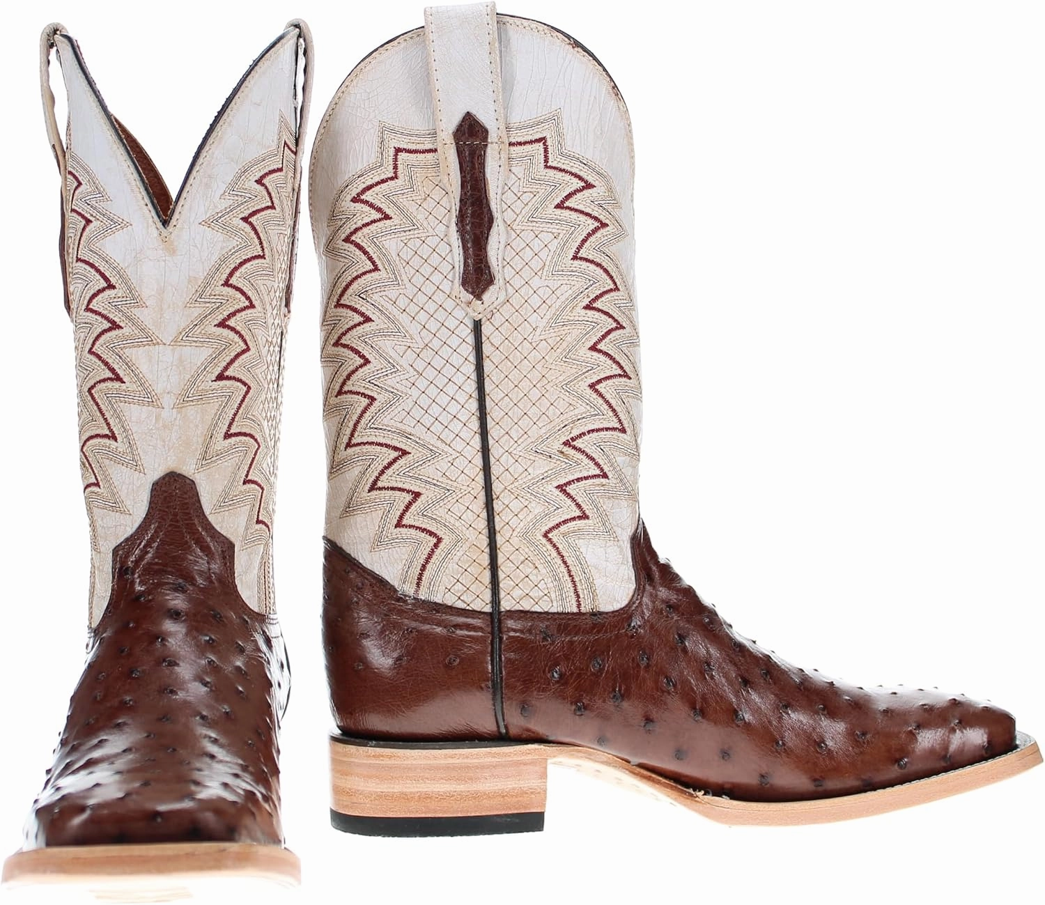 Vaccari Men's Bennet Genuine Full Quill Ostrich Leather Broad Square Toe Cowboy Boots