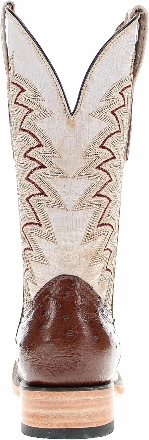 Vaccari Men's Bennet Genuine Full Quill Ostrich Leather Broad Square Toe Cowboy Boots