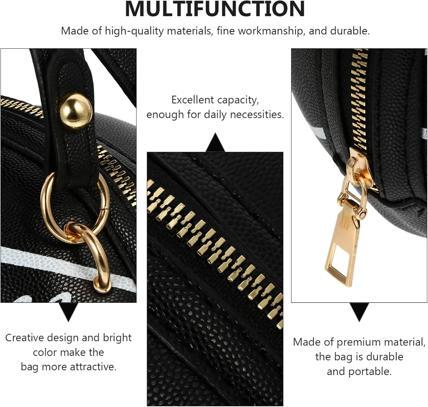 VALICLUD Crossbody Bag Round Basketball Shaped Handbag Novelty Purse Circle Shoulder Bag for Women