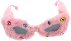 VALICLUD Plush Sunglasses Fuzzy Sunglasses Funny Party Glasses for Women, Pink Rhinestone Decor, Birthday, Wedding, Graduation Photo Booth Props