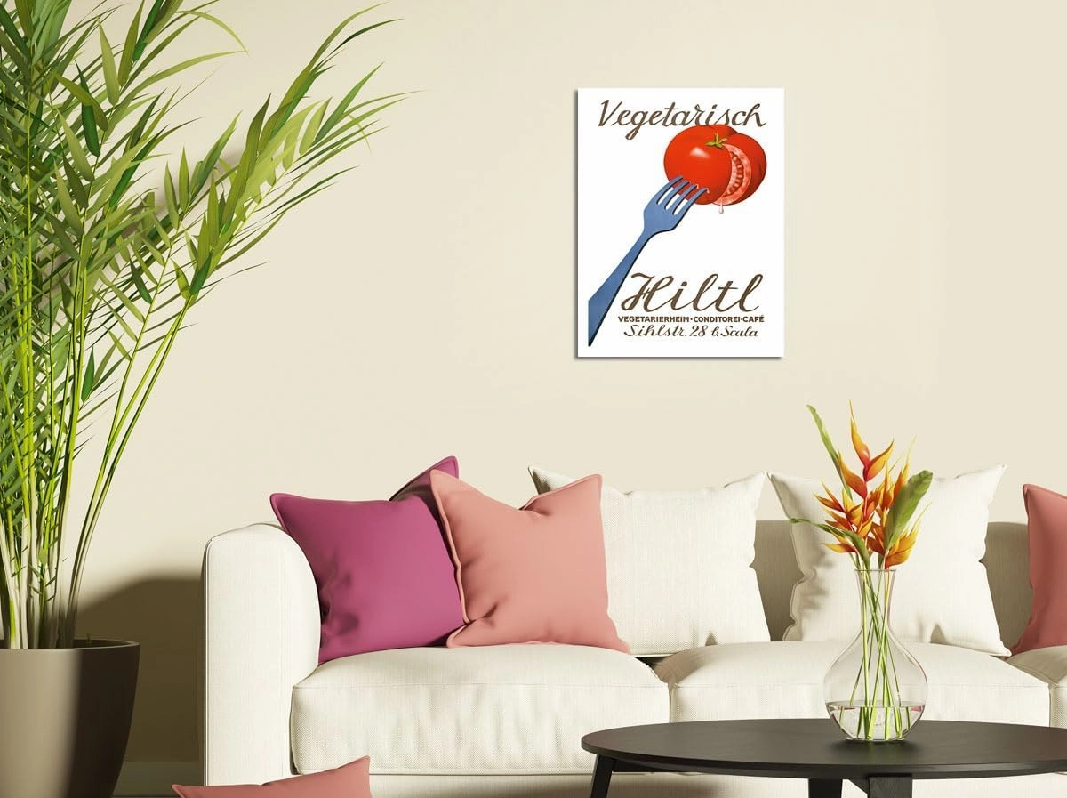 Vegetarisch Hiltl Vegetarian Restaurant - Zurich Switzerland - Vegetarierheim Konditorei Café - Vintage Advertising Poster by Hugo Laubi c.1933 - Fine Art Matte Paper Print (Unframed) 11x14in