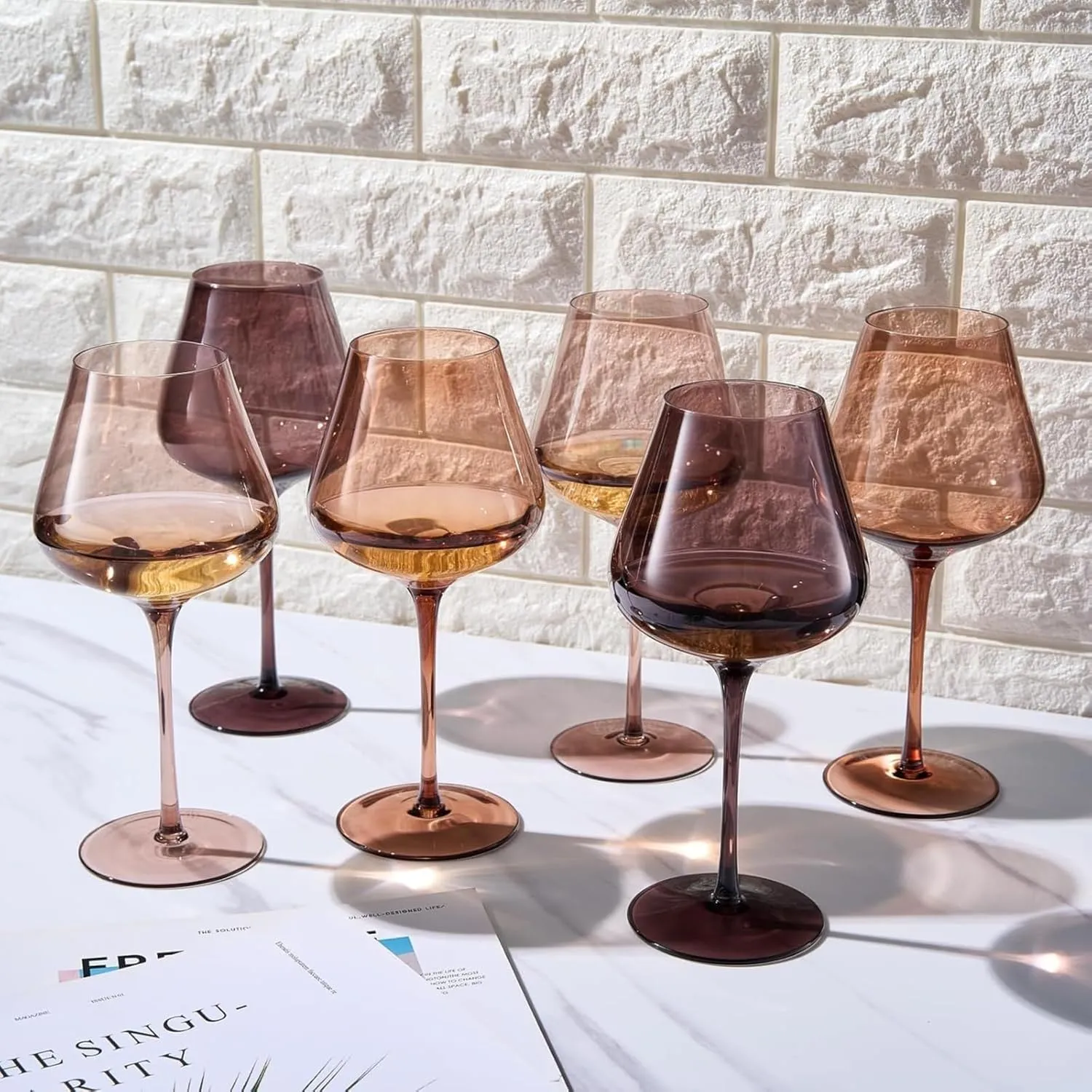 Venus Wine Glass Sets, 20oz Glasses Set of 6 Melanin Brown Colored for Her, Mom, Wife, Girlfriend, Mama, Special Celebrations Color Drinkware Unique Style Tall Stemmed Amber Colors Bronze Glassware