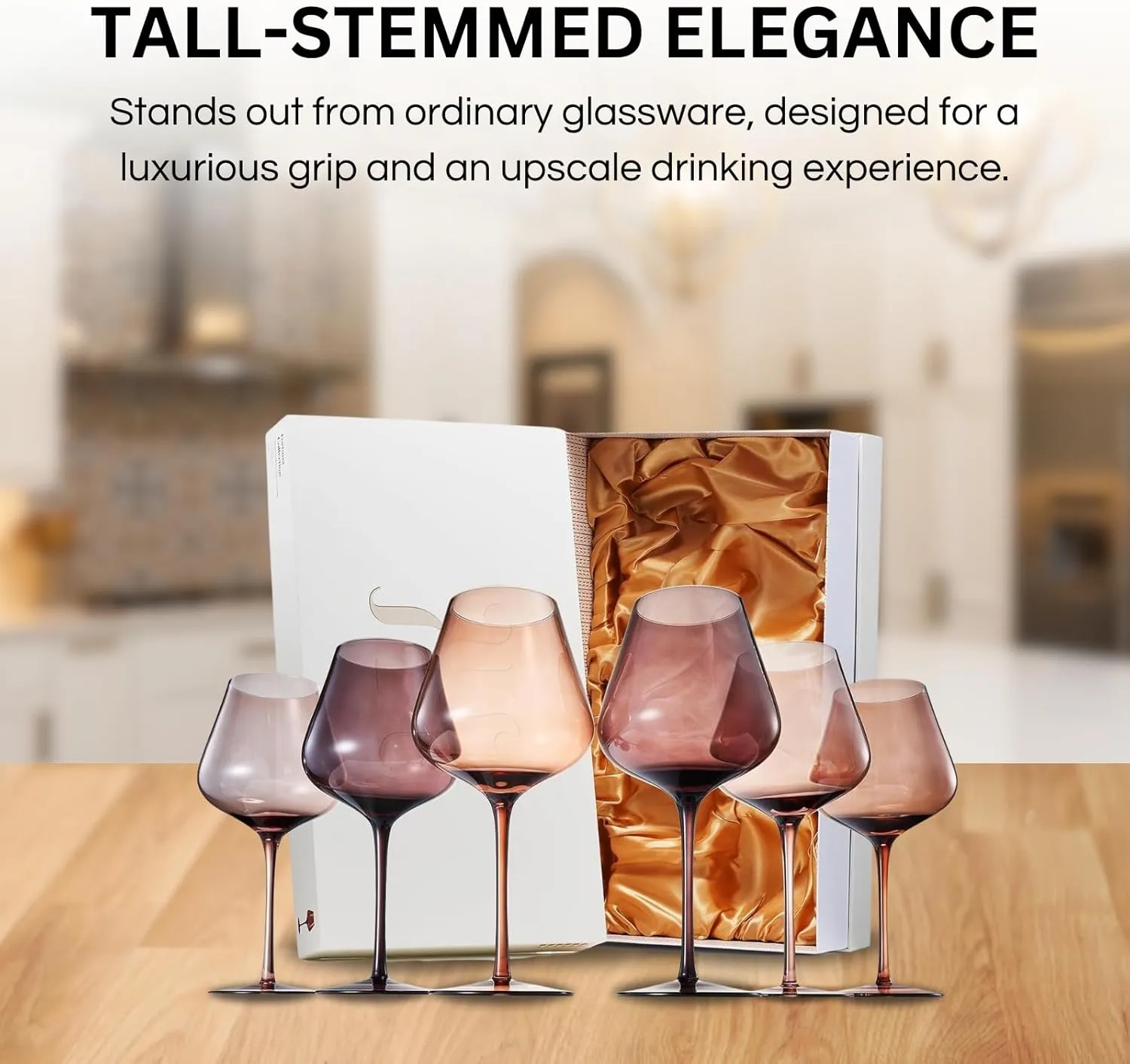 Venus Wine Glass Sets, 20oz Glasses Set of 6 Melanin Brown Colored for Her, Mom, Wife, Girlfriend, Mama, Special Celebrations Color Drinkware Unique Style Tall Stemmed Amber Colors Bronze Glassware