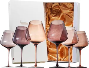 Venus Wine Glass Sets, 20oz Glasses Set of 6 Melanin Brown Colored for Her, Mom, Wife, Girlfriend, Mama, Special Celebrations Color Drinkware Unique Style Tall Stemmed Amber Colors Bronze Glassware
