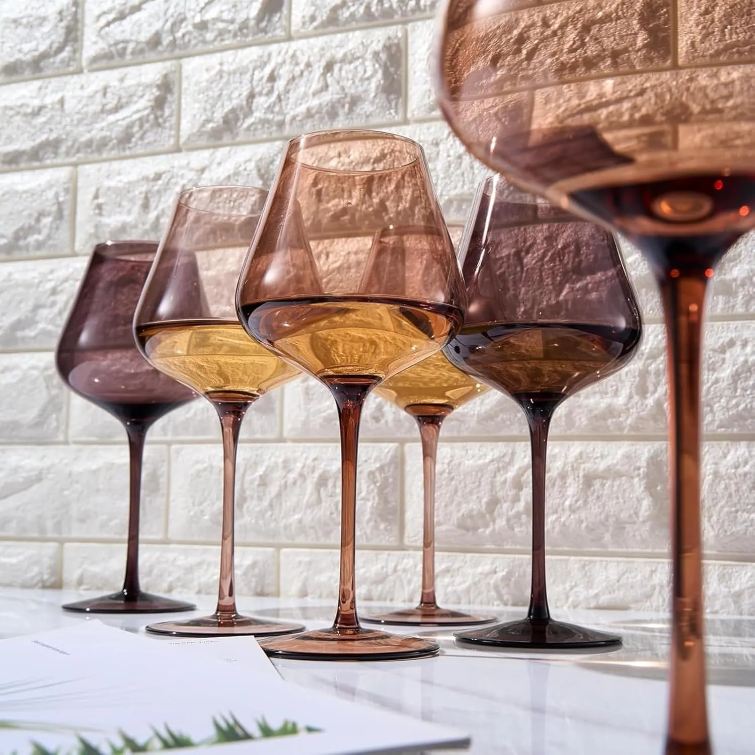 Venus Wine Glass Sets, 20oz Glasses Set of 6 Melanin Brown Colored for Her, Mom, Wife, Girlfriend, Mama, Special Celebrations Color Drinkware Unique Style Tall Stemmed Amber Colors Bronze Glassware