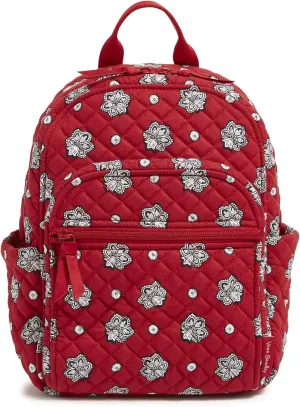 Vera Bradley Premium Cotton Small Backpack, Red and Silver Bandana Paisley