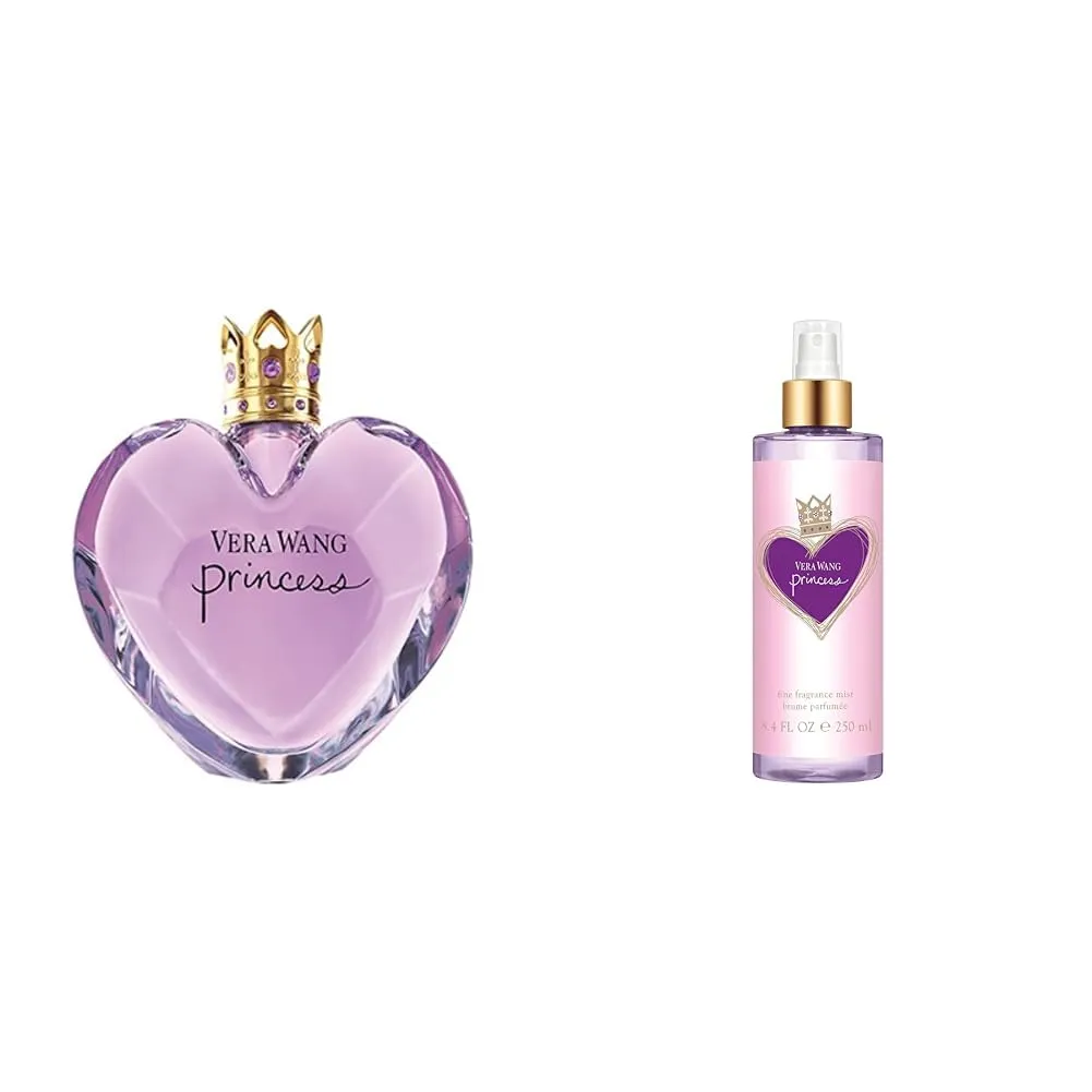 Vera Wang Princess Eau de Toilette Spray for Women, Vanilla, 3.4 Fl Ounce & Princess Hair and Body Mist, 8.4 fl Oz