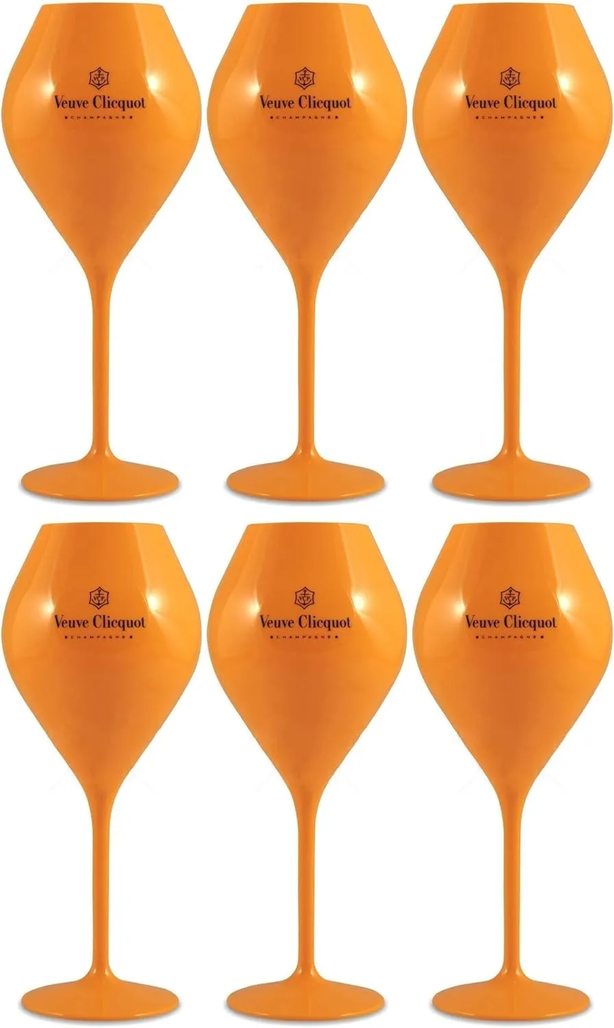 Veuve Clicquot 6x Yellow Trendy Champagne Flutes Polycarbonate Acrylic Poolside Glasses Goblets (Small Edition)