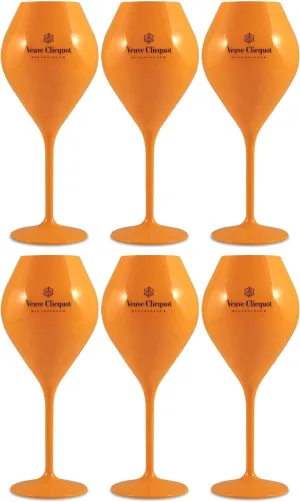 Veuve Clicquot 6x Yellow Trendy Champagne Flutes Polycarbonate Acrylic Poolside Glasses Goblets (Small Edition)