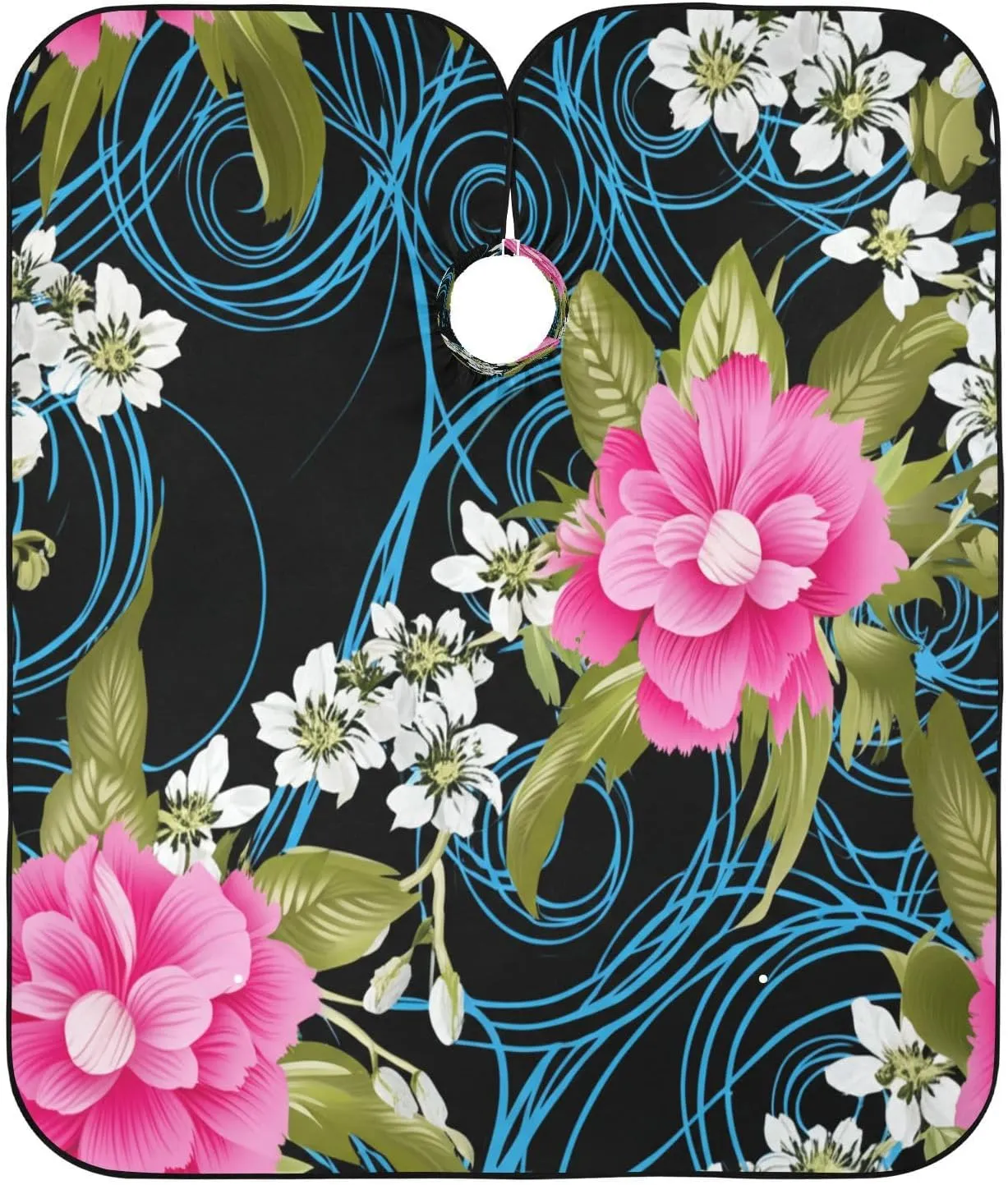 Vibrant Pink Flowers Black Salon Color Capes, Hair Color Apron Client, Barbers Cape Gown Women