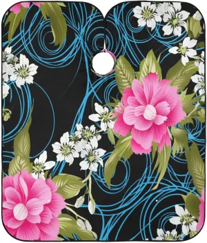 Vibrant Pink Flowers Black Salon Color Capes, Hair Color Apron Client, Barbers Cape Gown Women
