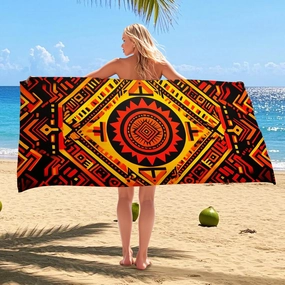Vibrant Geometric Microfiber Beach Towel Bold Red Yellow Graphic Print, Quick Dry Soft Sand Free Oversized Beach Blanket, Travel Camping Pool Picnic Essentials 62x31 Inch