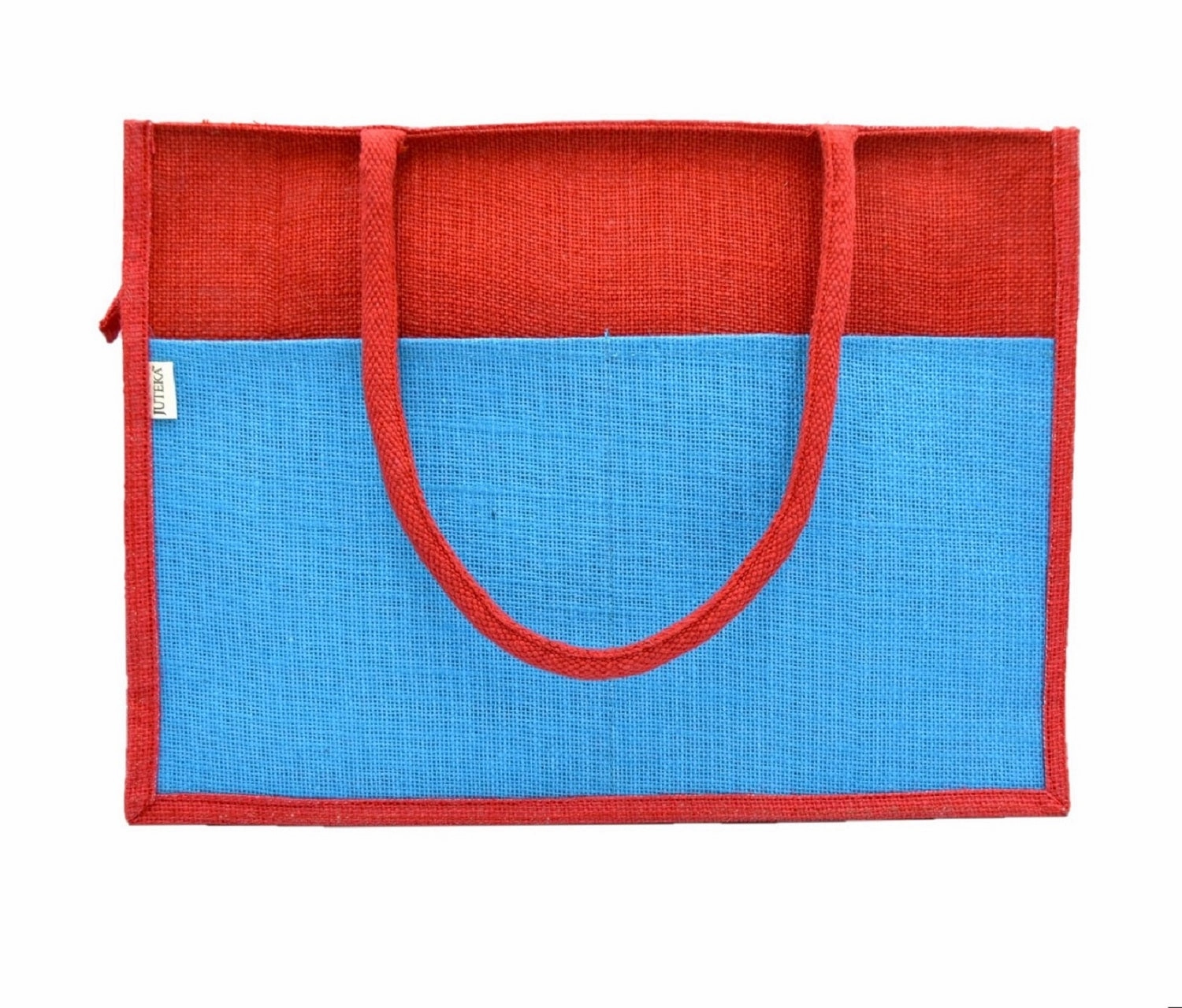 Vibrant Jute Tote Bag – Red & Blue