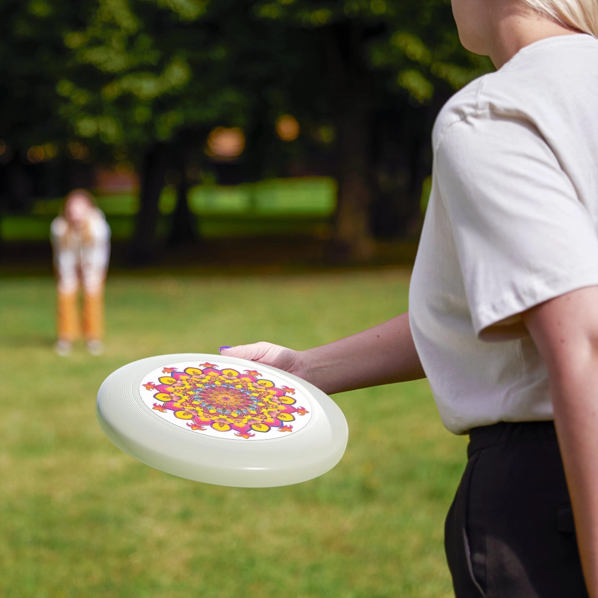 Vibrant Mandala Frisbee: Pink & Blue