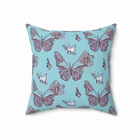 Vibrant Polyester Square Pillow with Pink Butterflies