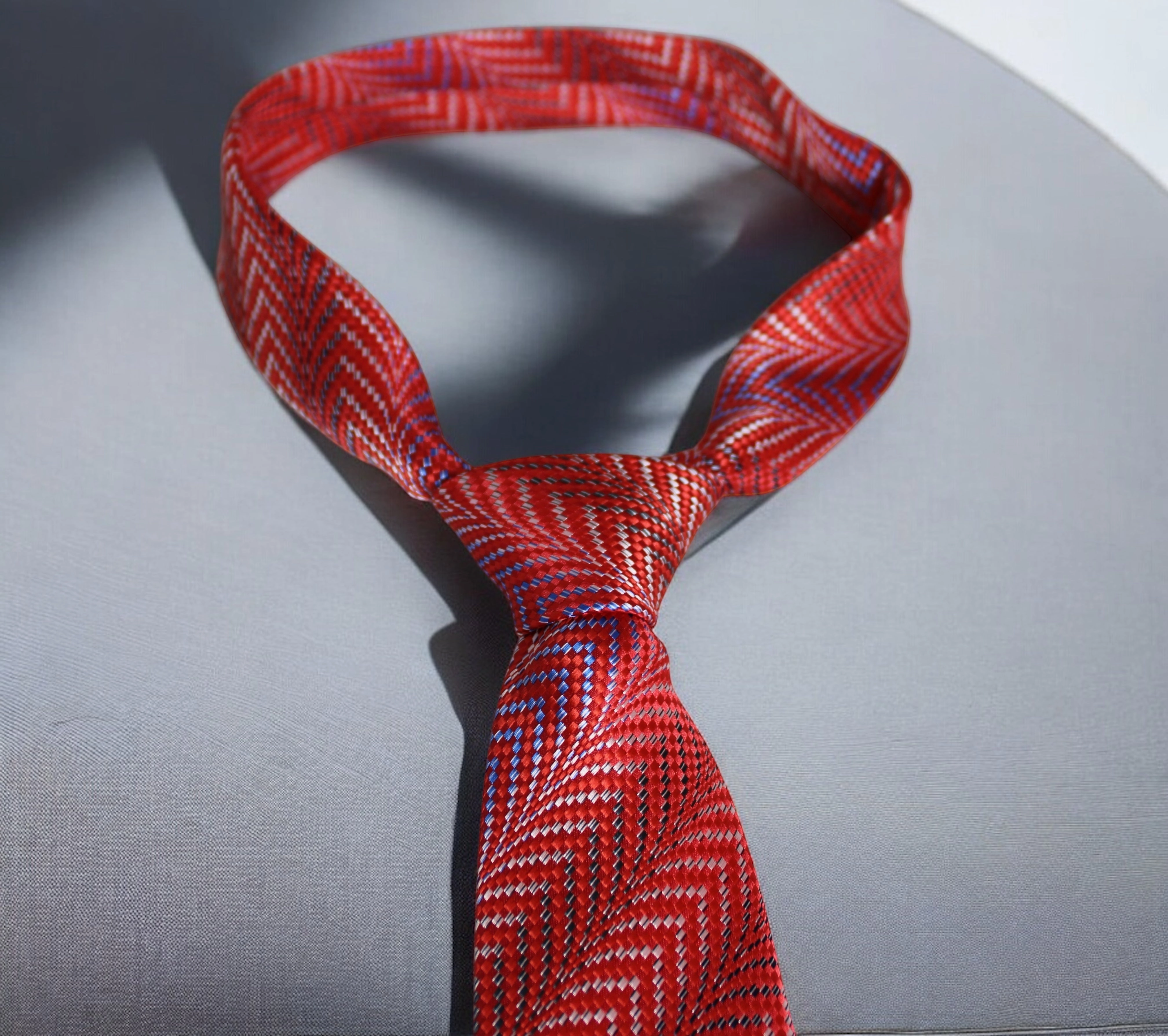 Vibrant Red & Blue Chevron Tie