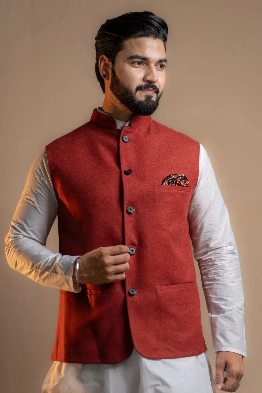Vibrant Red Nehru Jacket