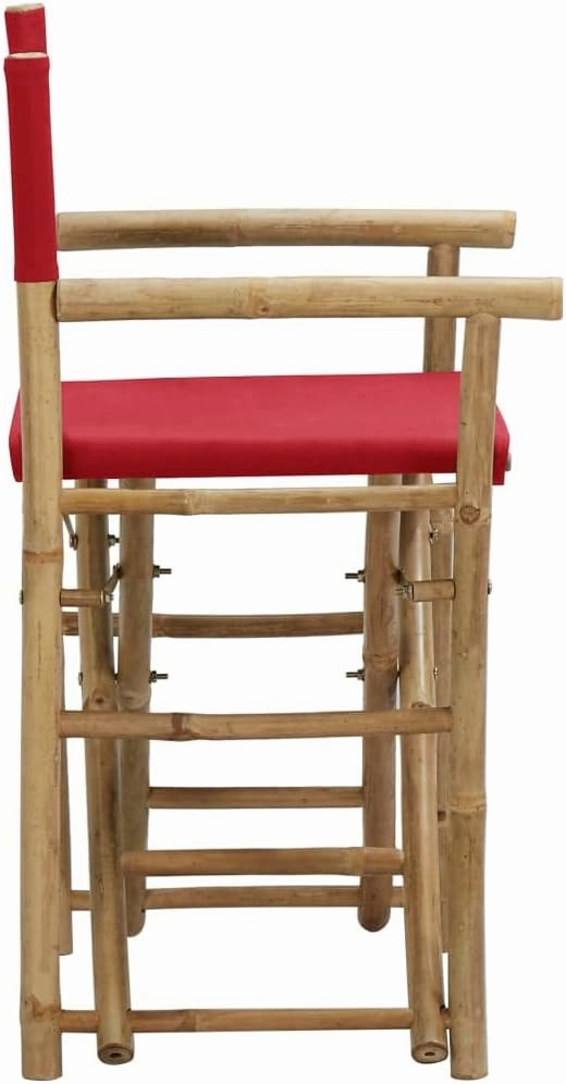 vidaXL Folding Director's Chairs 2 Pcs Camping Chair Red Bamboo and Fabric