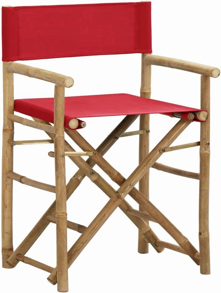 vidaXL Folding Director's Chairs 2 Pcs Camping Chair Red Bamboo and Fabric