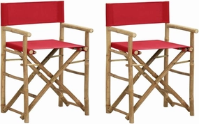 vidaXL Folding Director's Chairs 2 Pcs Camping Chair Red Bamboo and Fabric