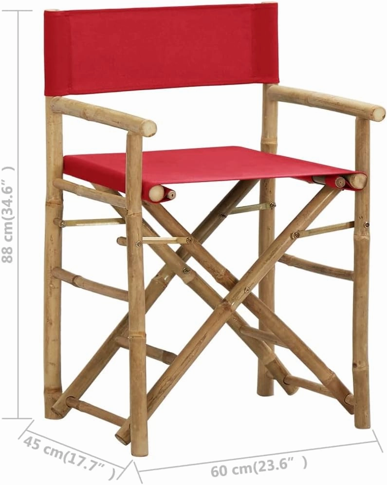 vidaXL Folding Director's Chairs 2 Pcs Camping Chair Red Bamboo and Fabric