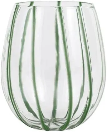 Vietri Nuovo Stripe Stemless Wine Glass 10 oz Borosilicate Glass Aesthetic Italian Barware Elegant Design - 4 Inch Green