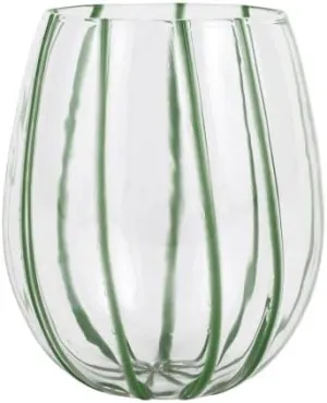 Vietri Nuovo Stripe Stemless Wine Glass 10 oz Borosilicate Glass Aesthetic Italian Barware Elegant Design - 4 Inch Green