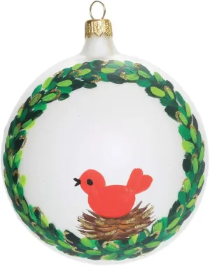 Vietri Ornaments Wreath with Red Bird Ornament Handcrafted Festive Glass Holiday Tree Decor Accent 4 Inch Multicolor