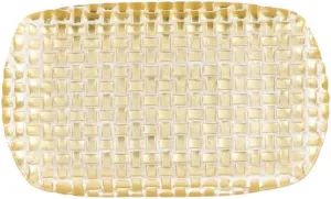 Vietri Rufolo Glass Basketweave Rectangular Tray Elegant Glass Serving Platter for Dining and Decor - 12 Inch Gold