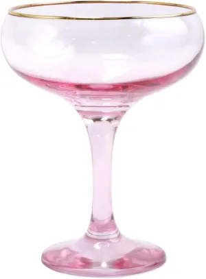 Vietri Viva Rainbow Coupe Champagne Glass Elegant Handcrafted Glassware for Cocktails and Sparkling Wine 5.25 Inch Pink