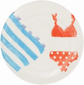 Vietri Riviera Red Bikini Salad Plate, 8.5" D Earthenware Dessert Appetizer & Sandwich Dish