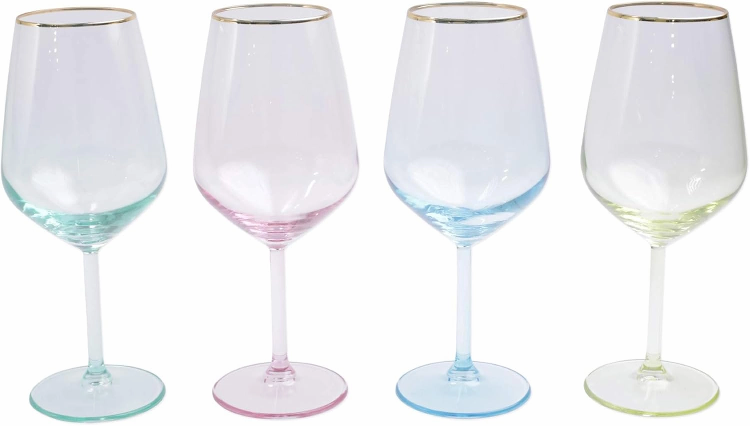 Vietri Viva Rainbow Assorted Wine Glasses Set of 4 15 oz Modern Glassware Handcrafted Glass Design - 8.5 Inch Multicolor