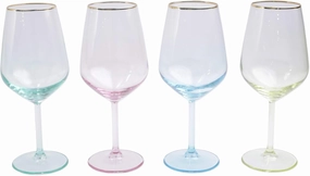 Vietri Viva Rainbow Assorted Wine Glasses Set of 4 15 oz Modern Glassware Handcrafted Glass Design - 8.5 Inch Multicolor