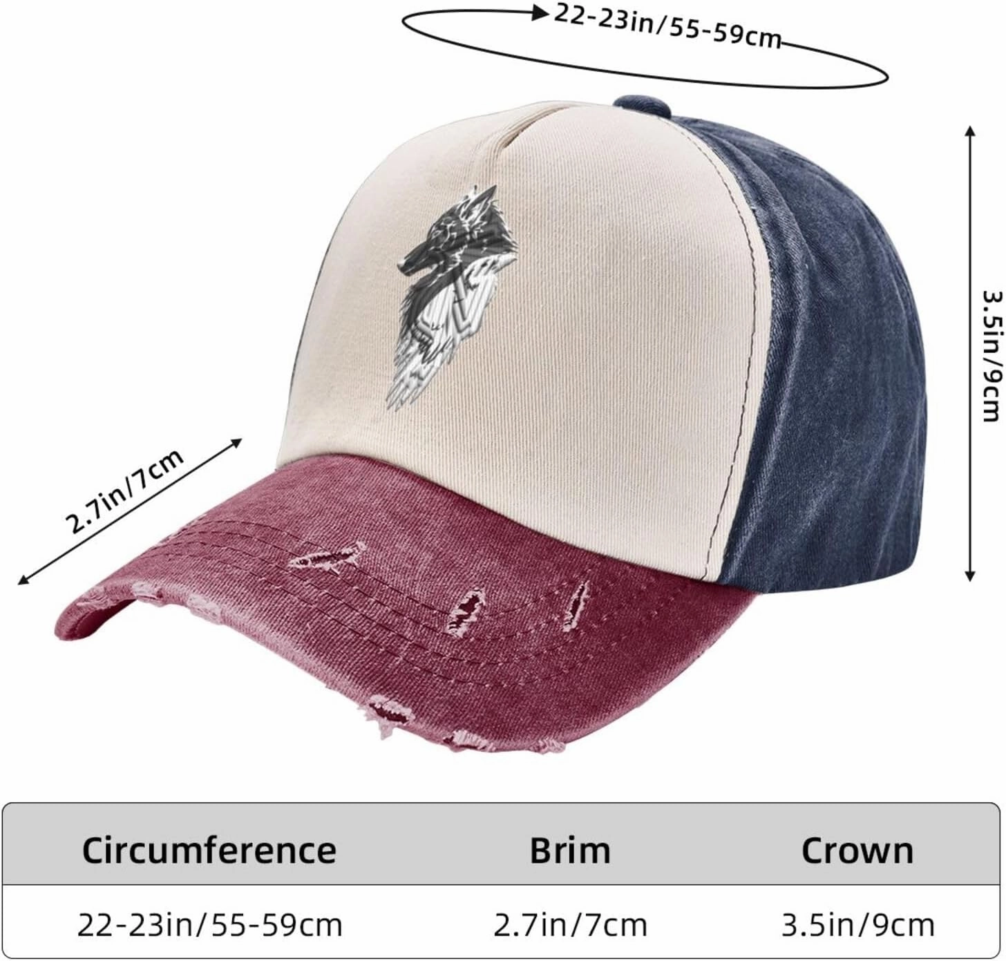 Viking Norse Wolf Raven,Denim Baseball Caps - Vintage Trucker Hats Dark Red