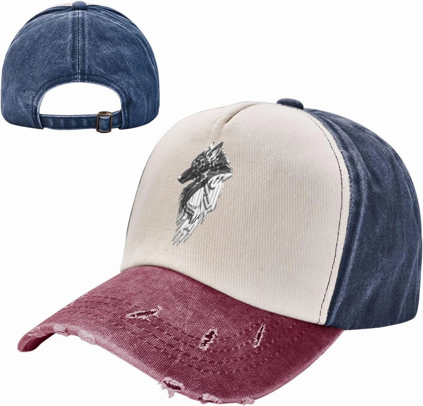 Viking Norse Wolf Raven,Denim Baseball Caps - Vintage Trucker Hats Dark Red