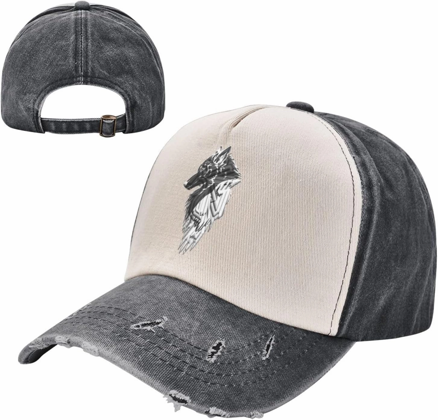Viking Norse Wolf Raven,Denim Baseball Caps - Vintage Trucker Hats Dark Red