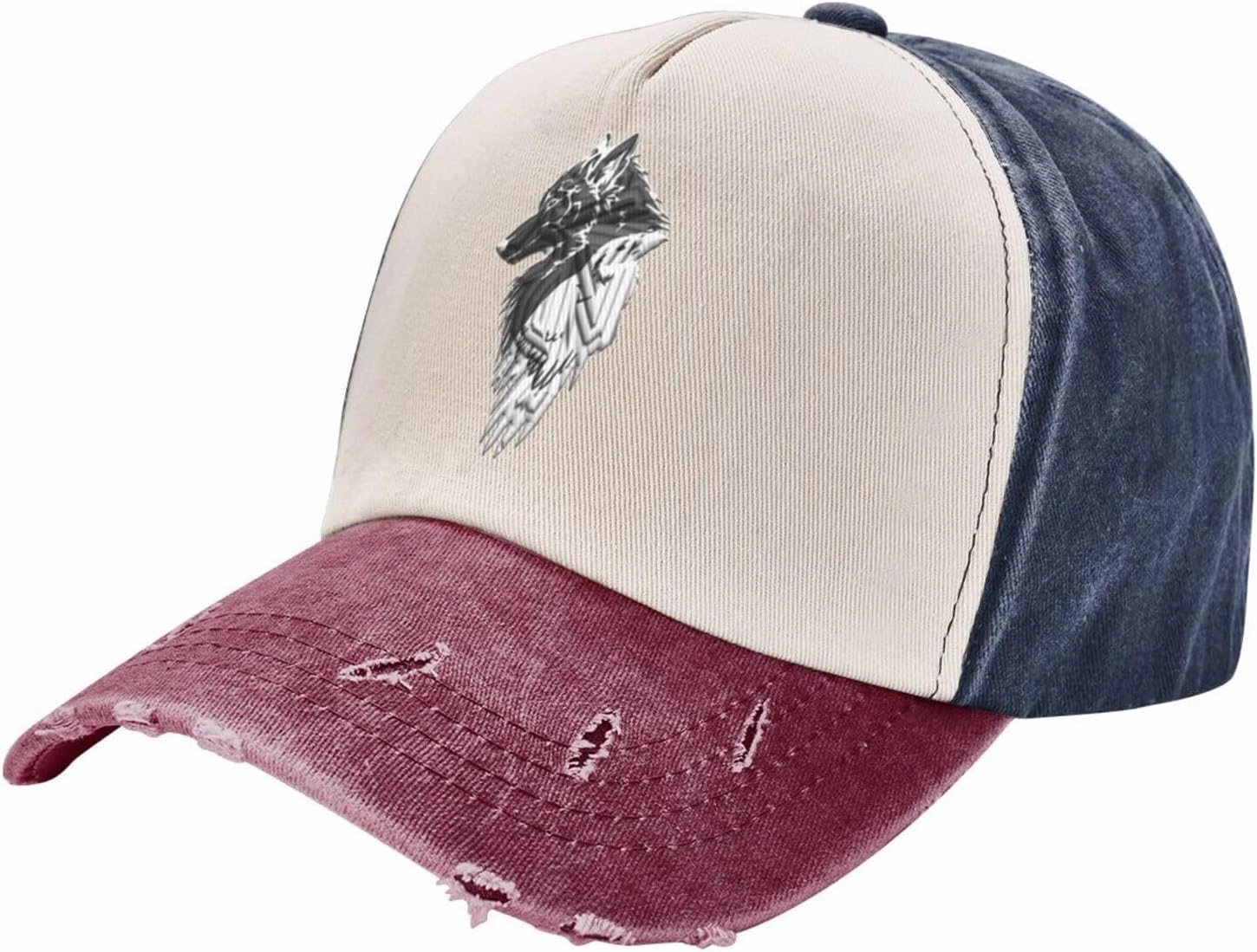 Viking Norse Wolf Raven,Denim Baseball Caps - Vintage Trucker Hats Dark Red