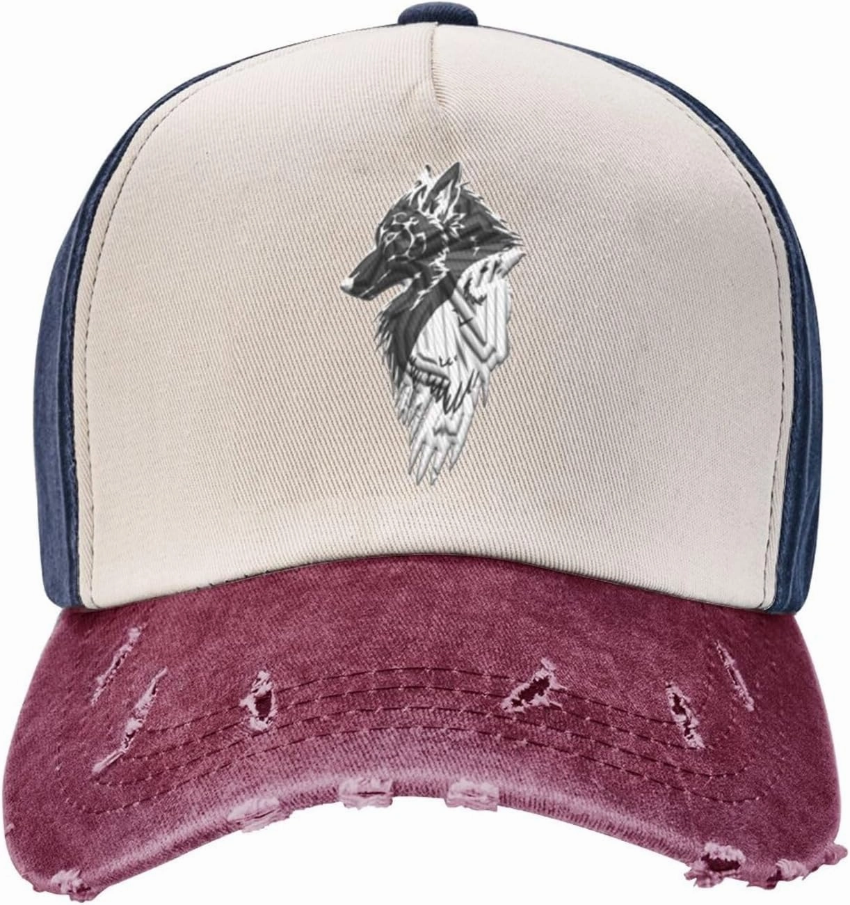 Viking Norse Wolf Raven,Denim Baseball Caps - Vintage Trucker Hats Dark Red