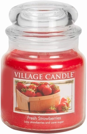 Village Candle Fresh Strawberries 16 oz Glass Jar Scented Candle, Medium