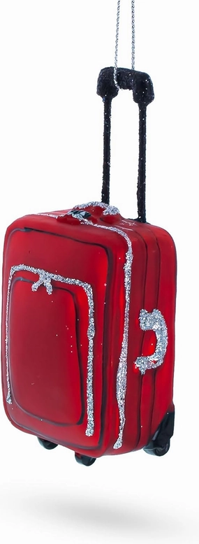Vintage Red Luggage Blown Glass Christmas Ornament