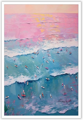 Vintage Summer Surfing Posters Blue Pink Scenery By The Sea Canvas Wall Art Aerial Photography Beach Aerial View Surfing Prints Painting For Home Bedroom Dorm Wall Decor 16x24in Unframed