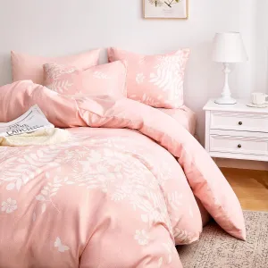 Wake In Cloud - Floral Comforter Set, Botanical Elegant Flower Tree Leaf Modern Pattern Printed for Men Women, Soft Lightweight Bedding, 3 Pieces, Pink, Full Size