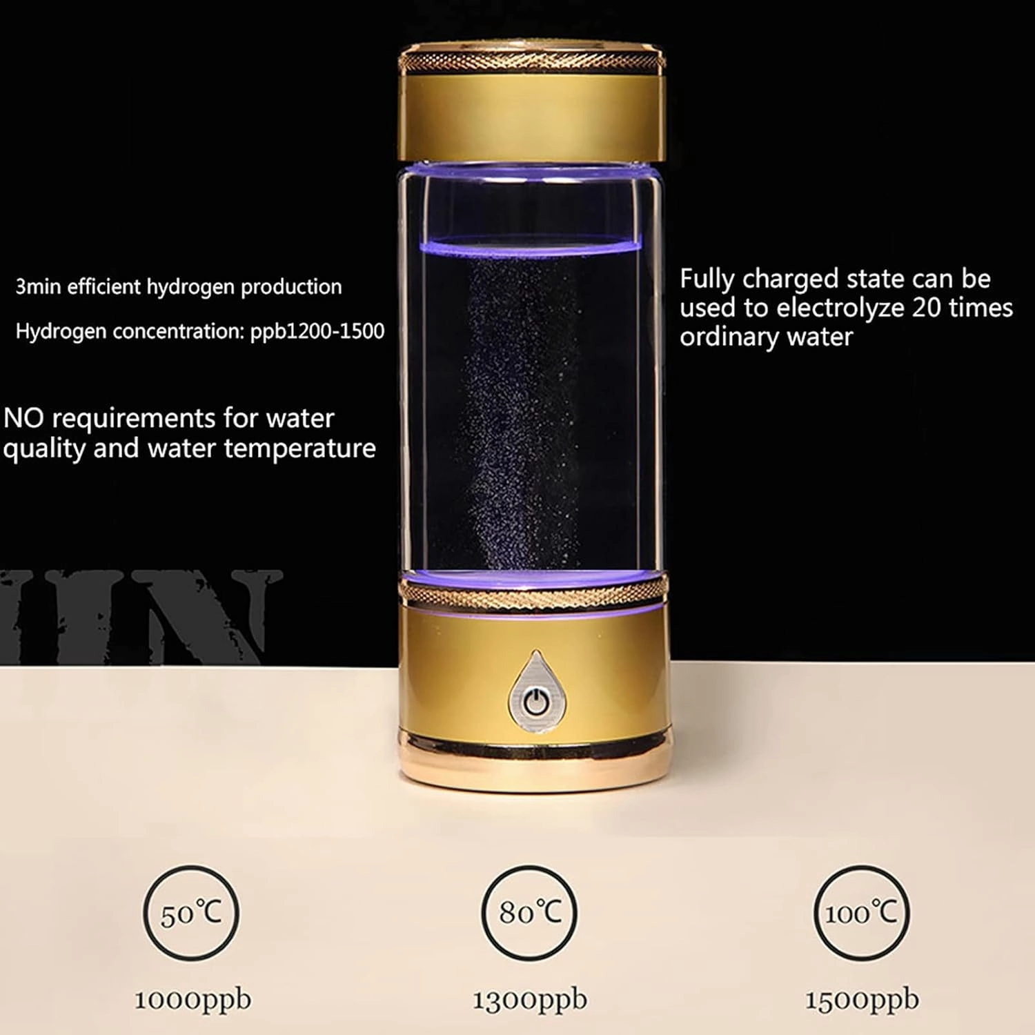 Water Purifiers, Hydrogen-Rich Water Bottle Portable Hydrogen Alkaline Water Generator Ionizer Mode 3 Mins Make Hydrogen Content Up to 1200-1500PPB USB Rechargeable Molecular Hydrogen Cup 380ML